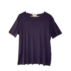 Exclusively Misook Striped Black Purple‎ Short Sleeve Pullover Top Career Vtg XL